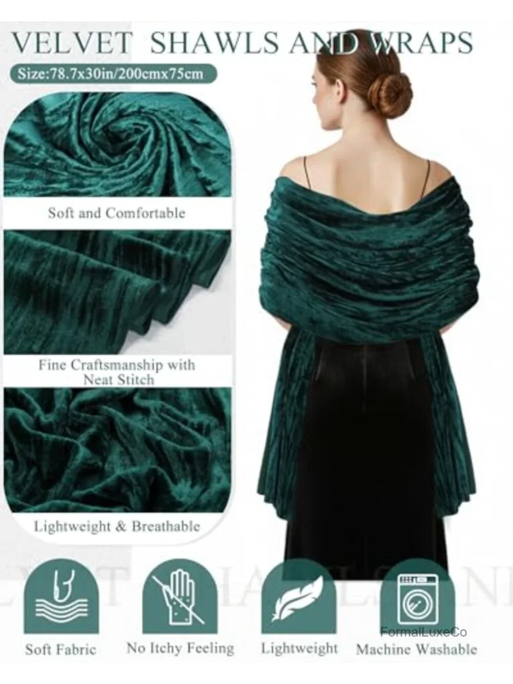 Velvet Wrinkled Shawl Wrap Evening Dress Bridal Scarf Cover Up